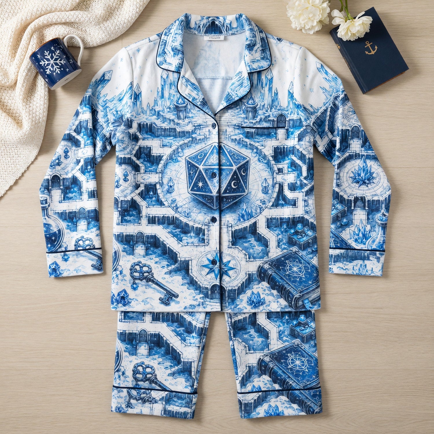 Fantasy Dungeon Crystal D20 Pajama Set - Fantasy Ice Castle Sleepwear