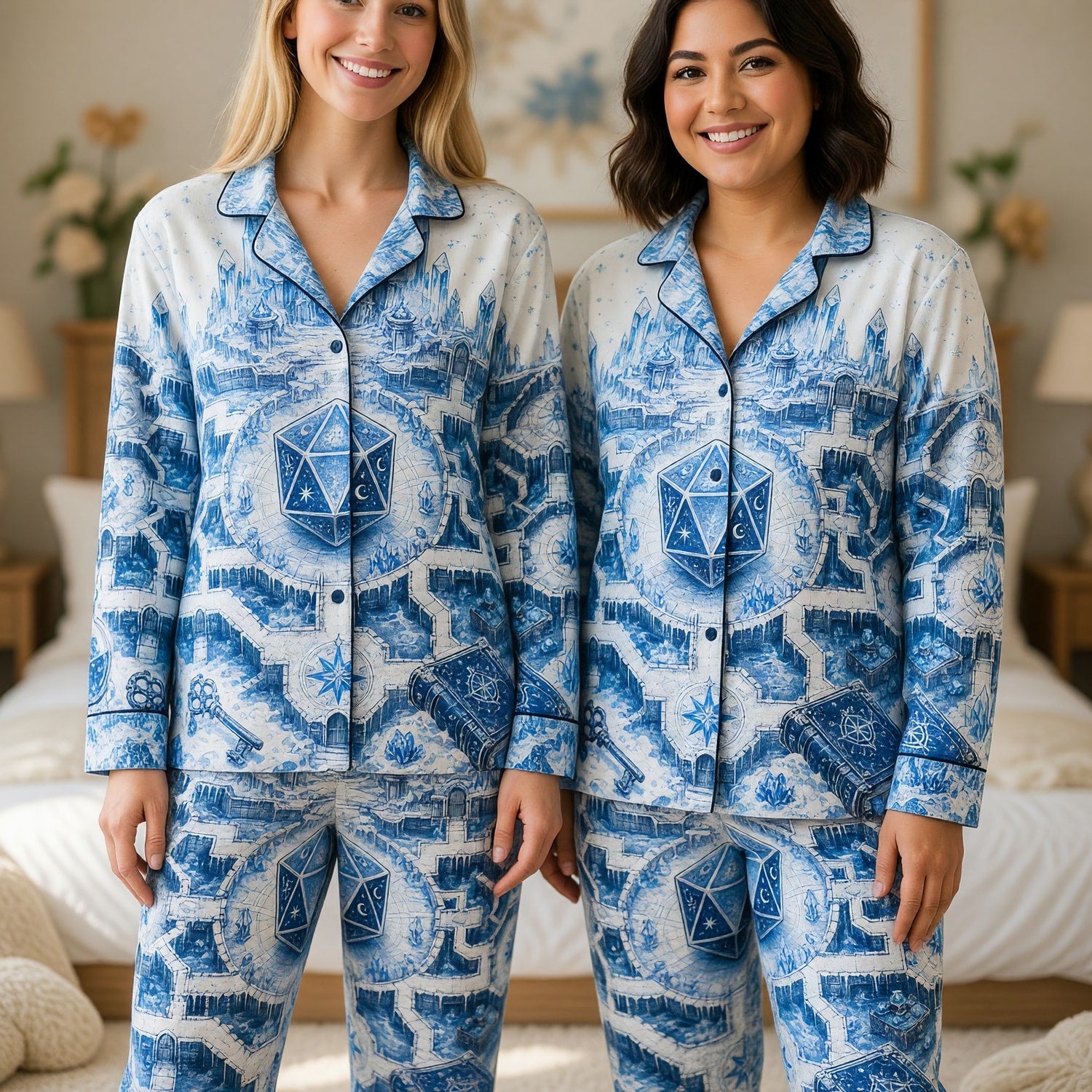 Fantasy Dungeon Crystal D20 Pajama Set - Fantasy Ice Castle Sleepwear