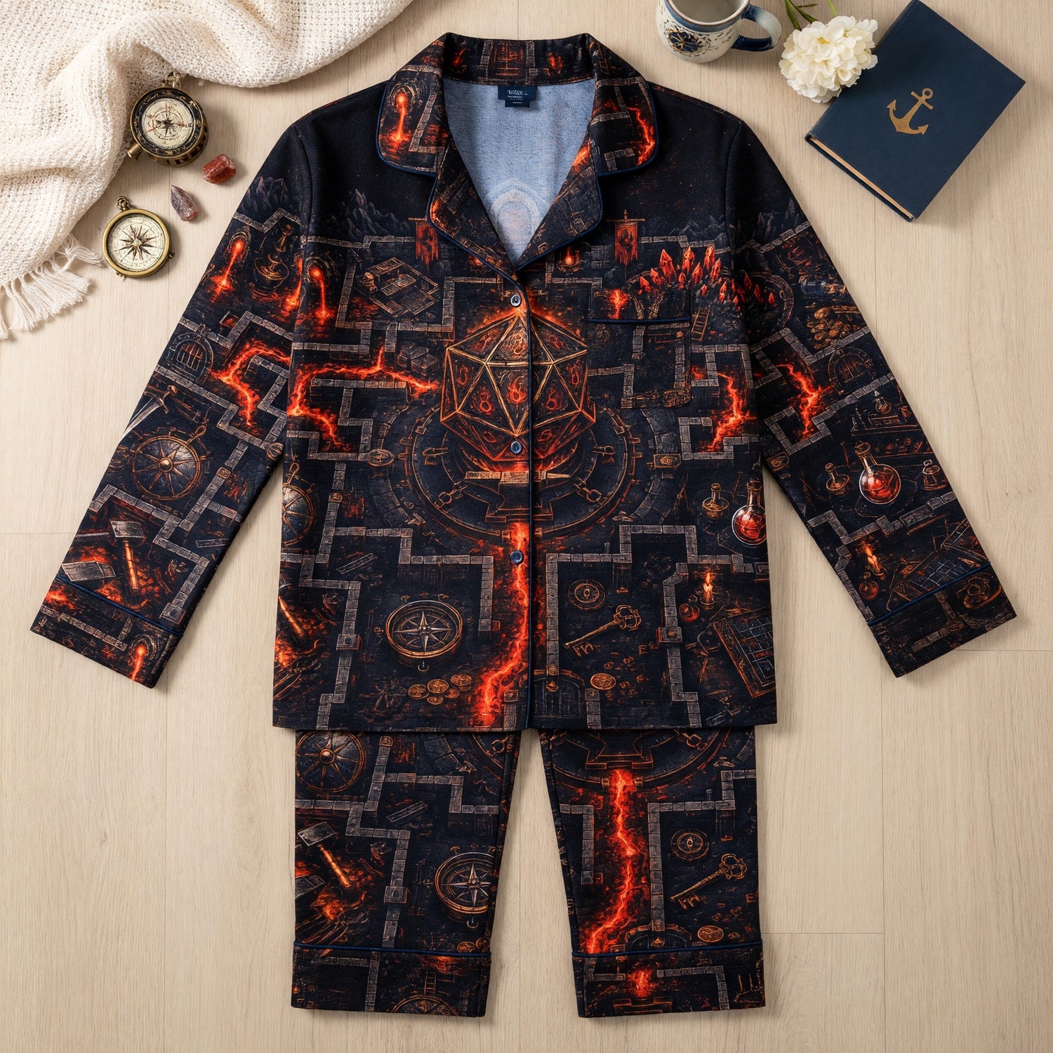 Fantasy Dungeon D20 Dungeon Thick Pajama Set - Fantasy RPG Nightwear