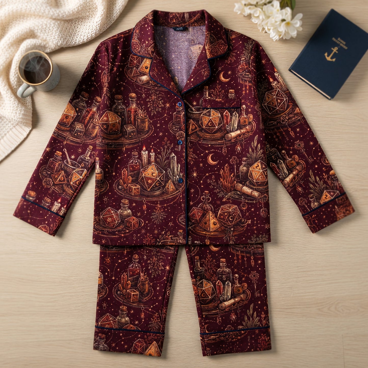 Celestial Dice Thick Pajama Set - Fantasy Witchcraft Pattern