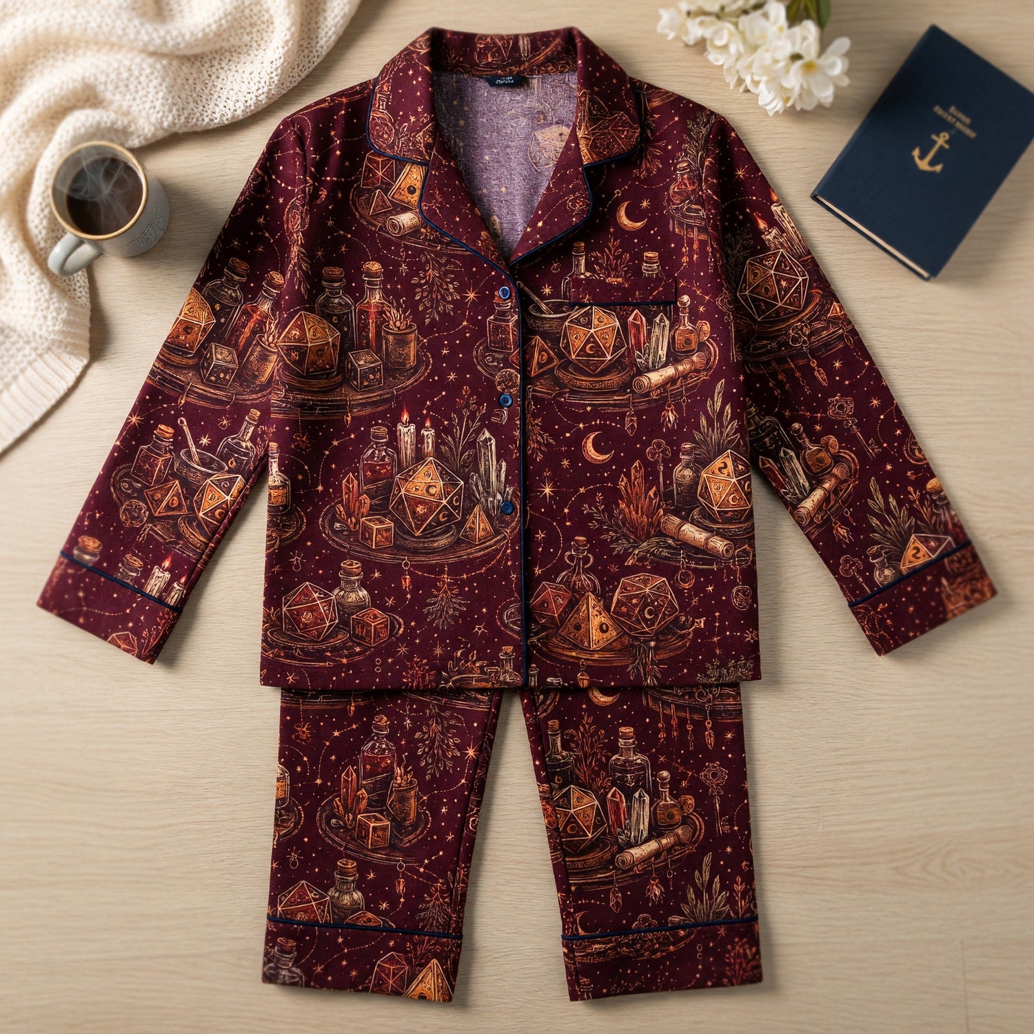 Celestial Dice Thick Pajama Set - Fantasy Witchcraft Pattern