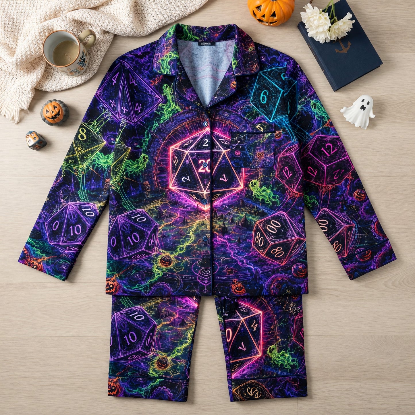 Halloween Dice Pajama Set - Spooky Neon Gothic RPG Nightwear