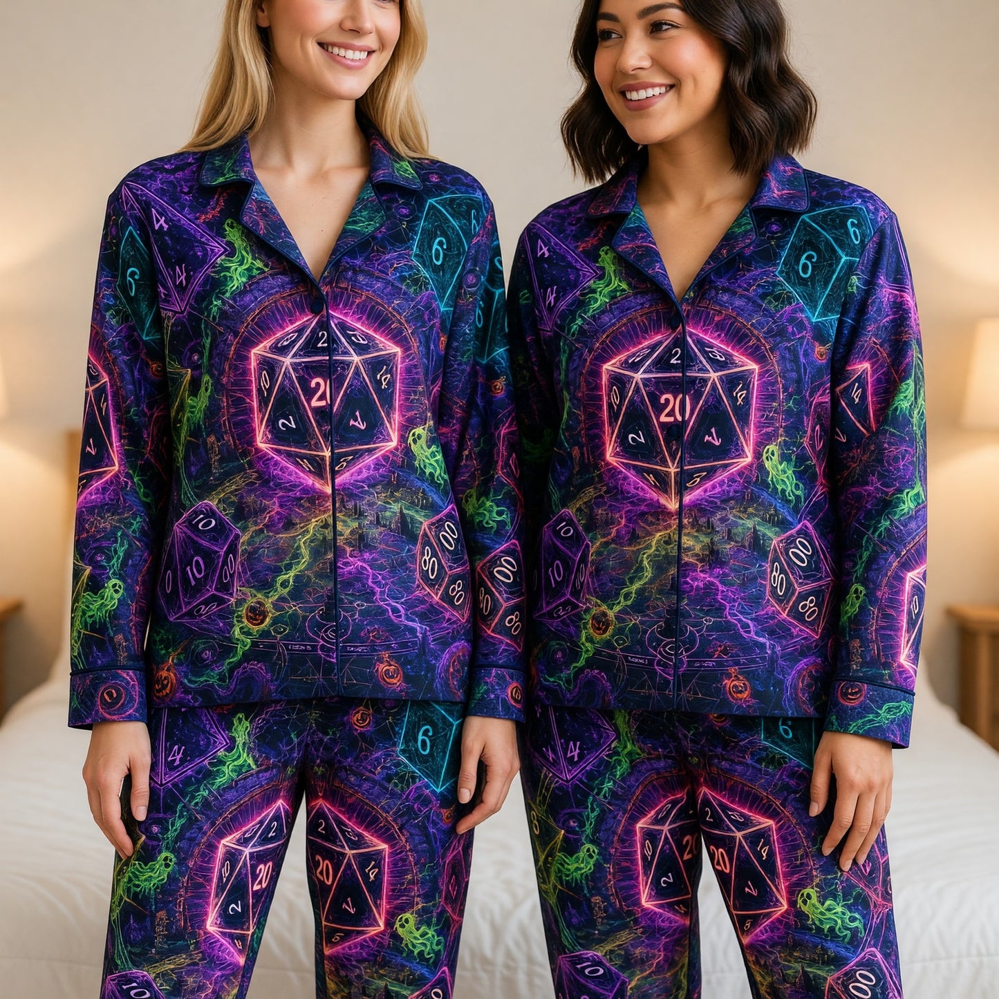 Halloween Dice Pajama Set - Spooky Neon Gothic RPG Nightwear