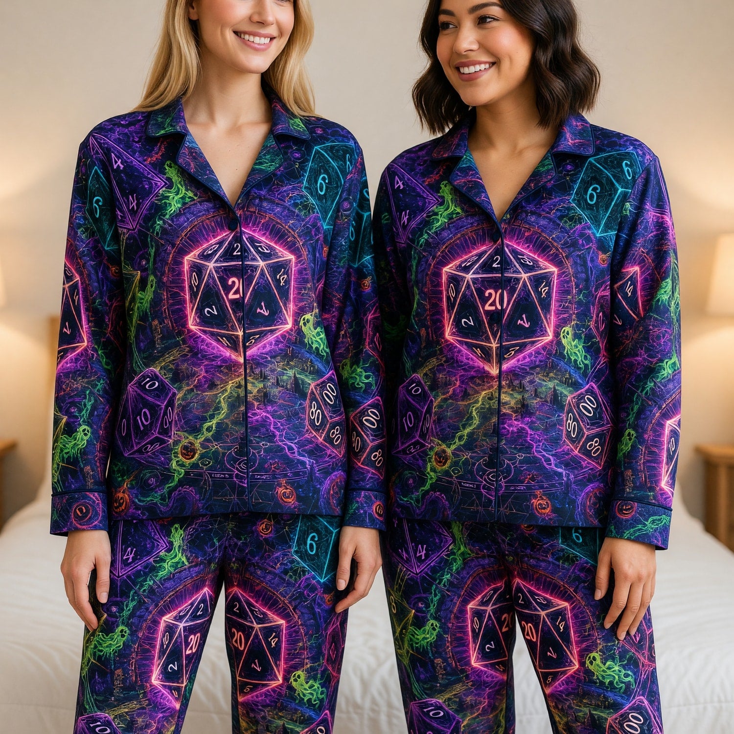 Halloween Dice Pajama Set - Spooky Neon Gothic RPG Nightwear