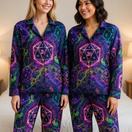 Halloween Dice Pajama Set - Spooky Neon Gothic RPG Nightwear
