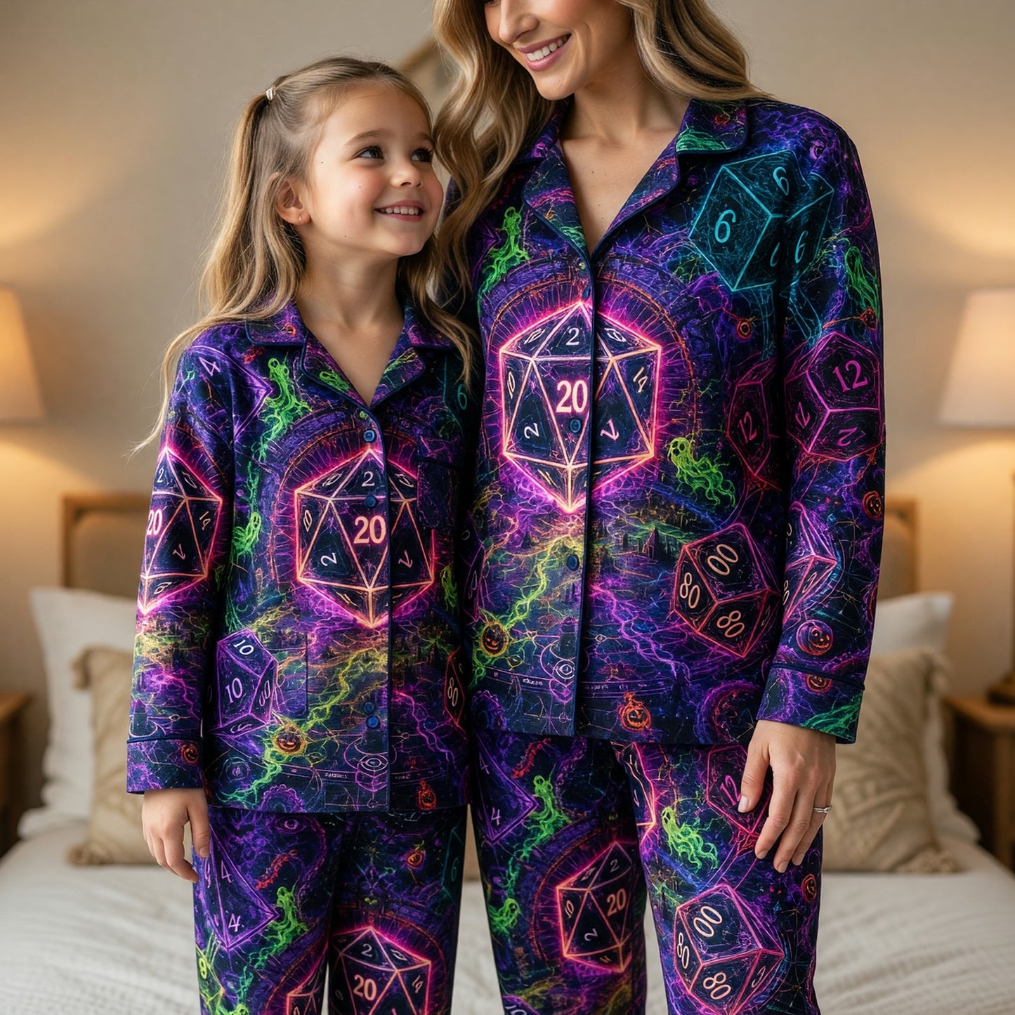 Halloween Dice Pajama Set - Spooky Neon Gothic RPG Nightwear