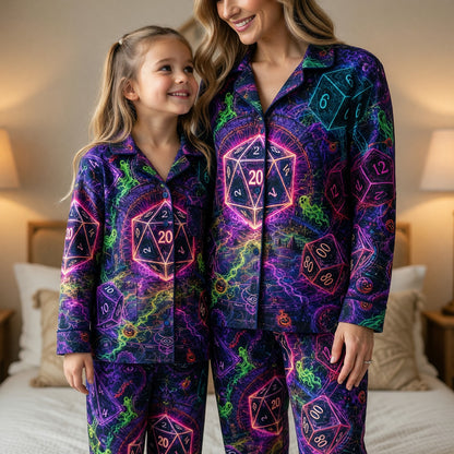 Halloween Dice Pajama Set - Spooky Neon Gothic RPG Nightwear
