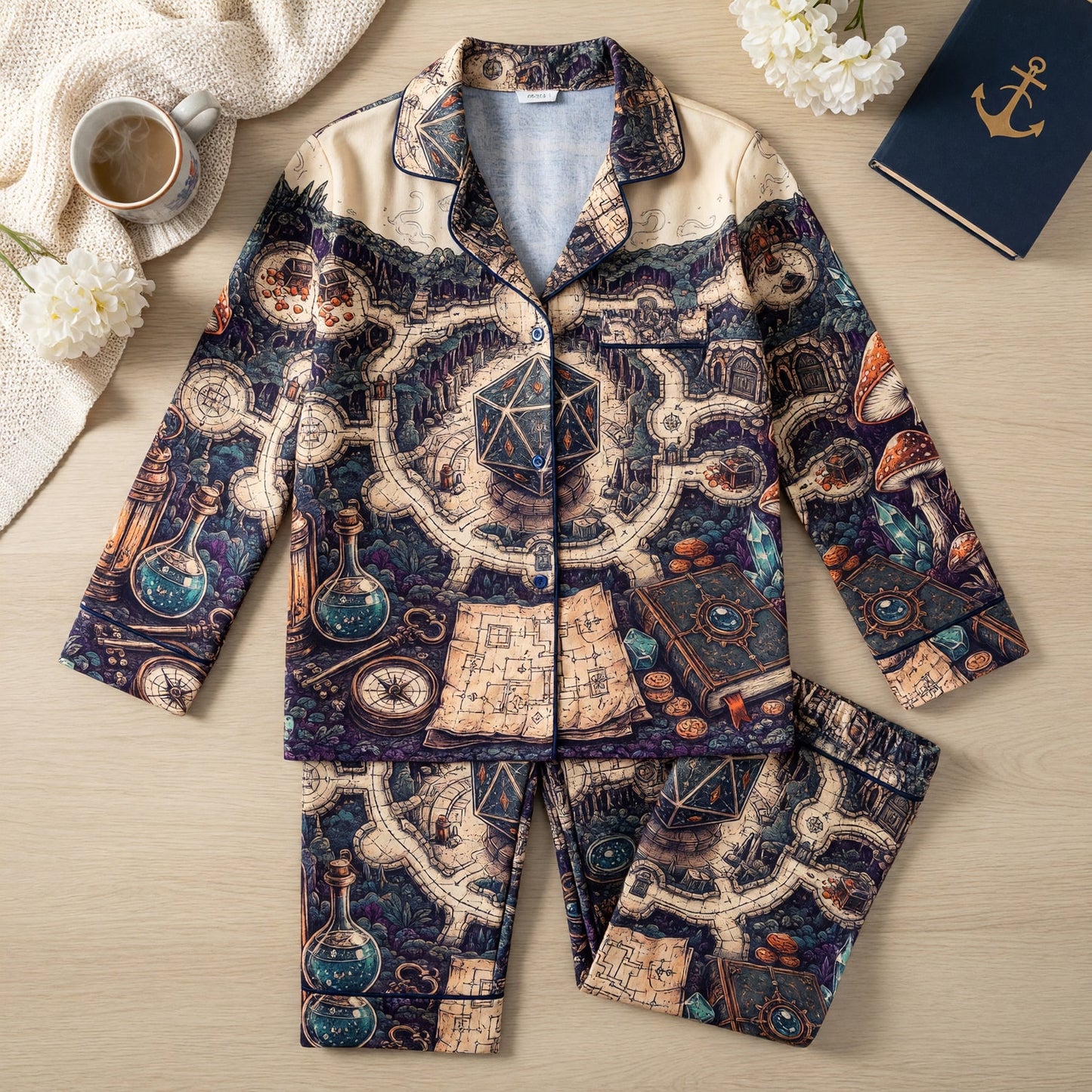 Fantasy Dungeon D20 Thick Pajama Set - Fantasy RPG Adventure Map