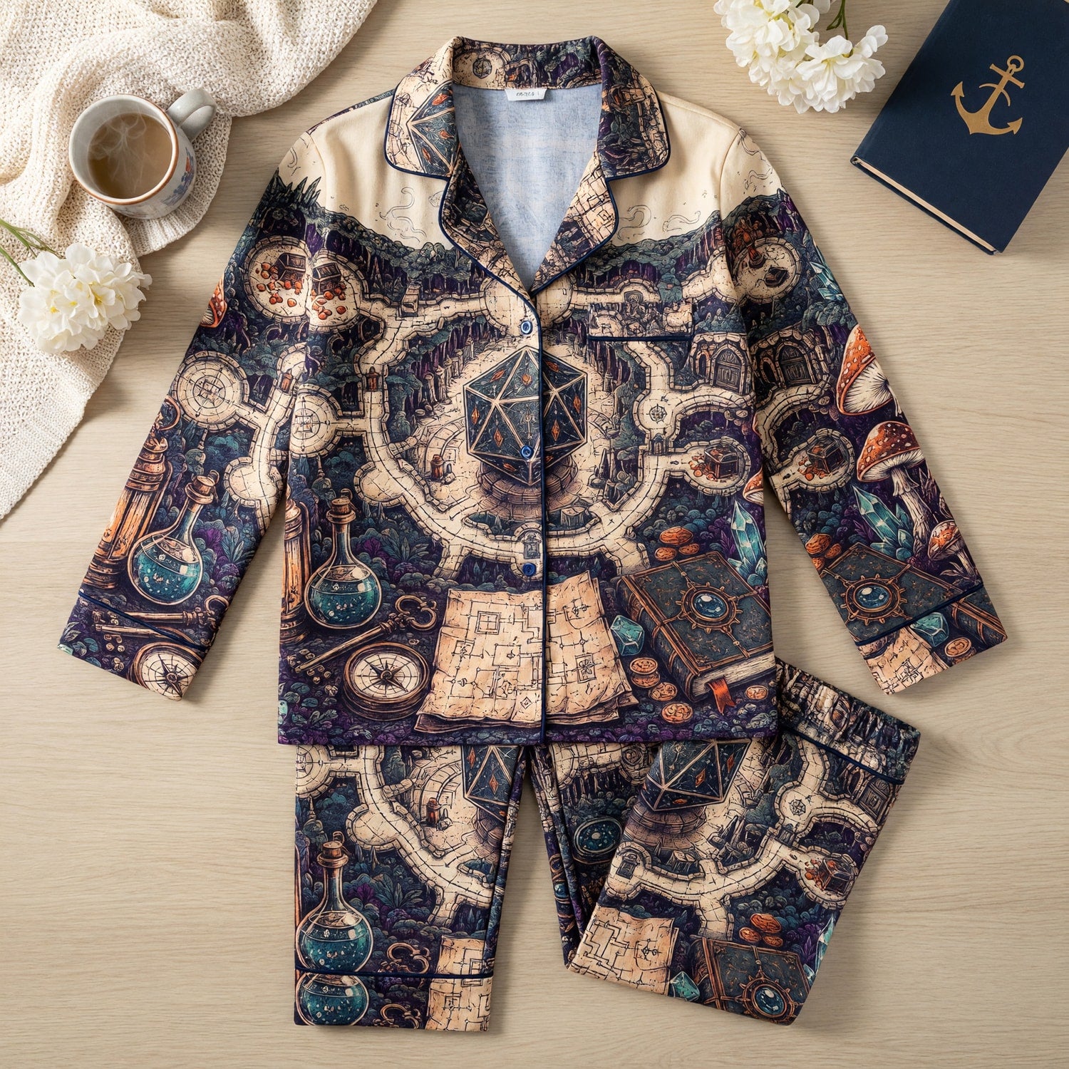 Fantasy Dungeon D20 Thick Pajama Set - Fantasy RPG Adventure Map
