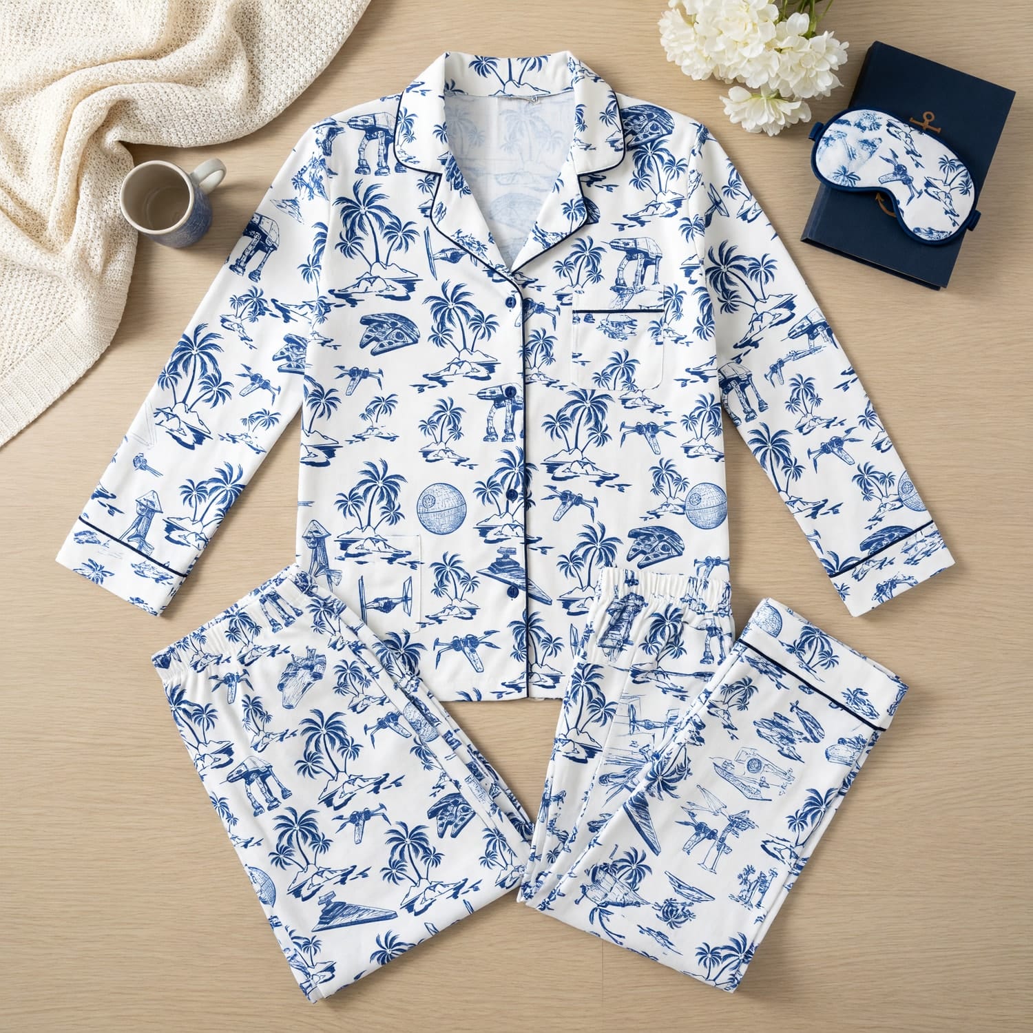 Galactic Tropical Thick Pajama Set - Galactic Island Pattern