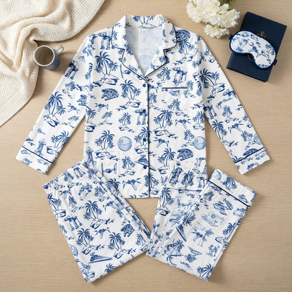 Galactic Tropical Thick Pajama Set - Galactic Island Pattern