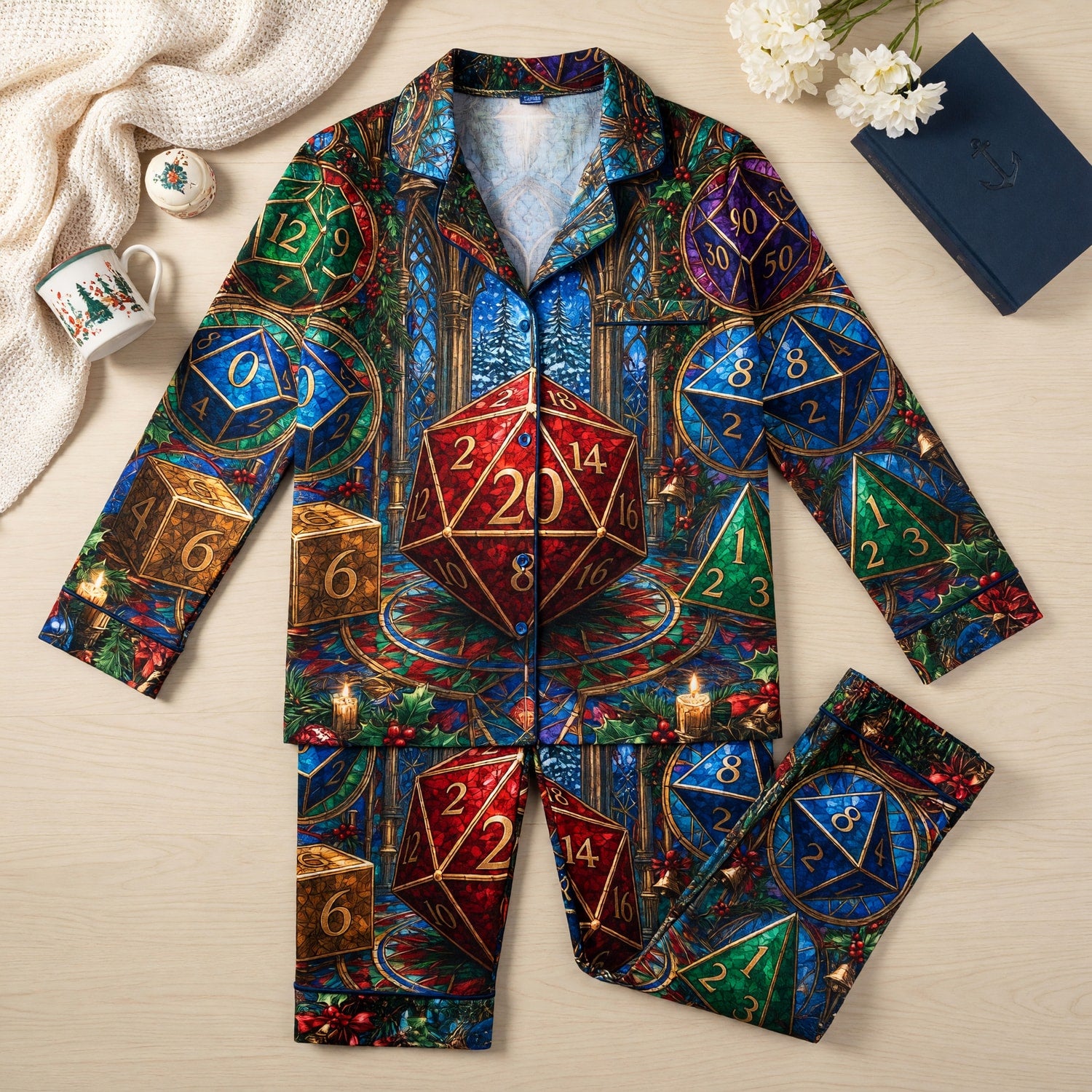Christmas Dice Thick Pajama Set - Fantasy RPG Holiday Sleepwear