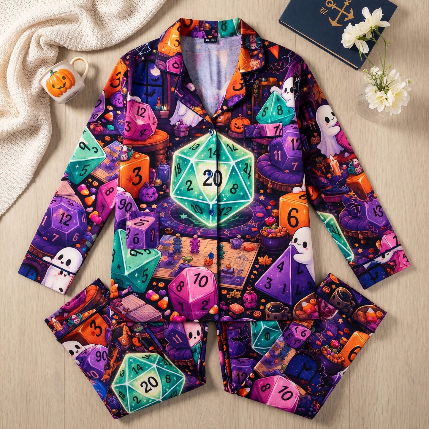 Halloween Ghost Thick Pajama Set - Cute Spooky Dice RPG