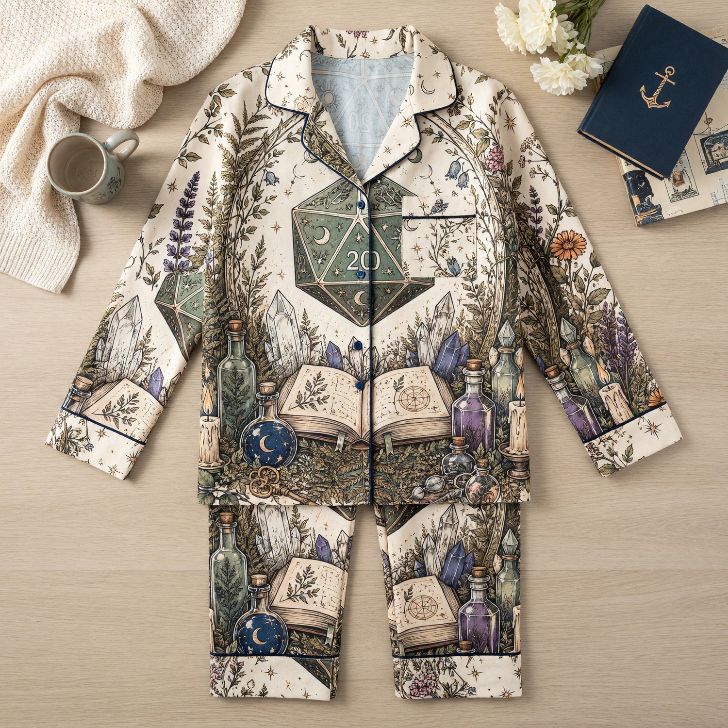 Mystic D20 Thick Pajama Set - Witchy RPG Botanical Nightwear