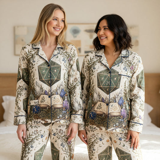 Mystic D20 Thick Pajama Set - Witchy RPG Botanical Nightwear