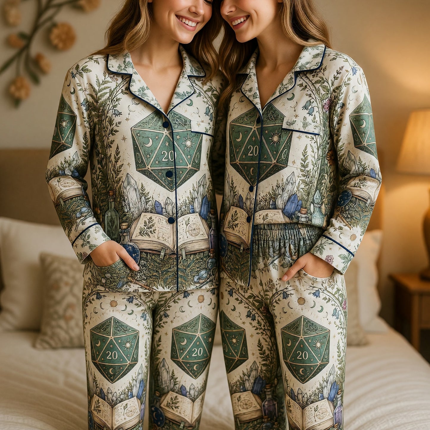 Mystic D20 Thick Pajama Set - Witchy RPG Botanical Nightwear