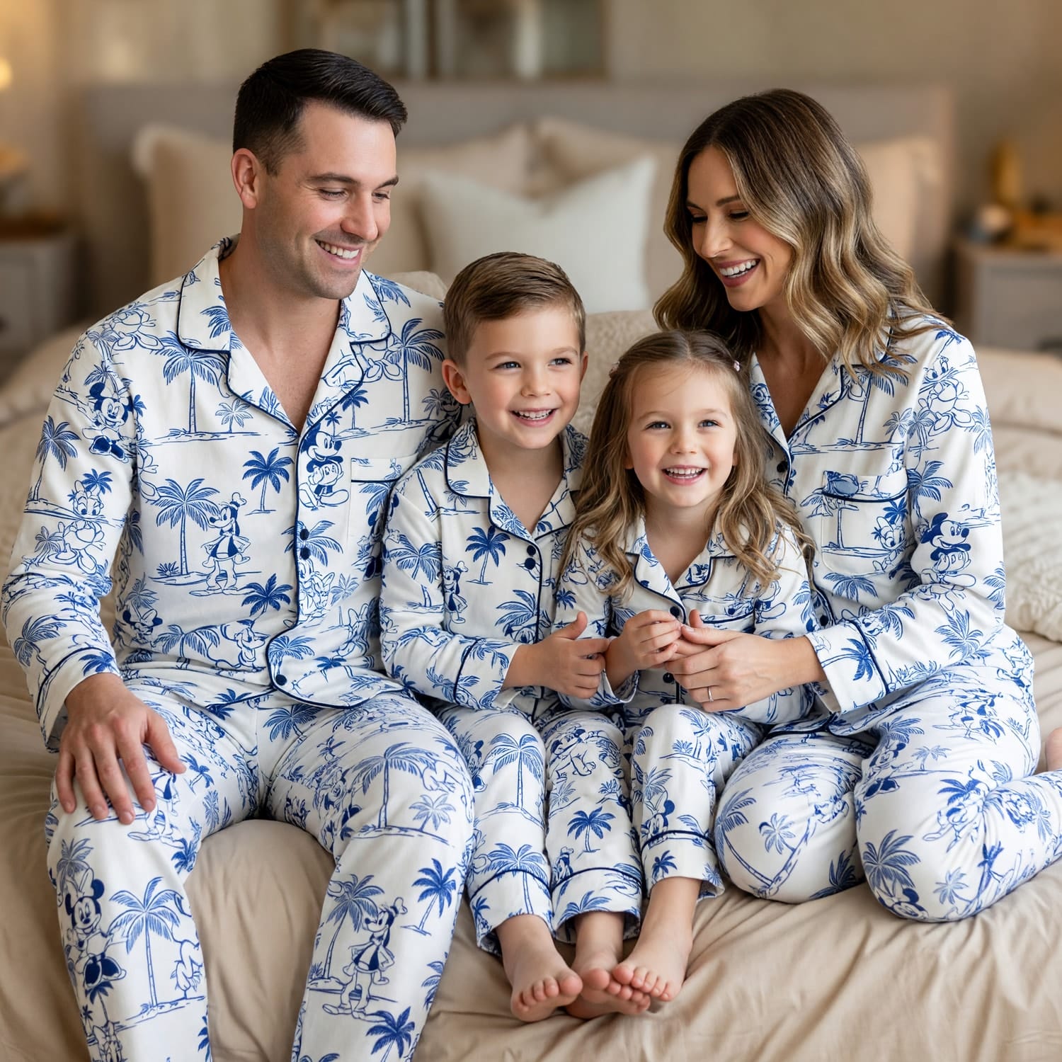 Mouse Tropical Toile Pajama Set - Vintage Beach Pattern