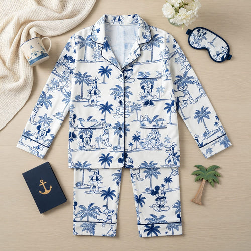 Mouse Tropical Toile Pajama Set - Vintage Beach Pattern