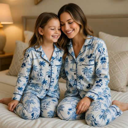 Mouse Tropical Toile Pajama Set - Vintage Beach Pattern