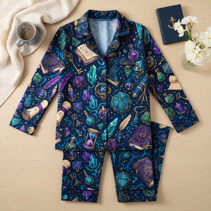 Fantasy Dungeon Wizard Thick Pajama Set - RPG Magic Dice Pattern