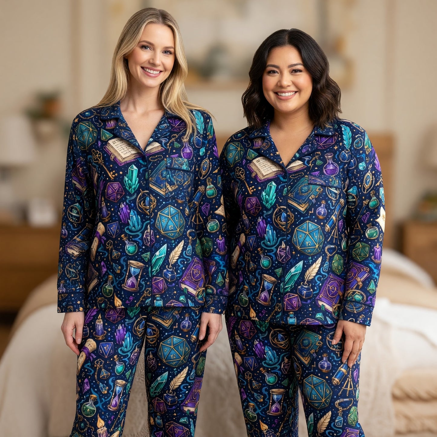 Fantasy Dungeon Wizard Thick Pajama Set - RPG Magic Dice Pattern