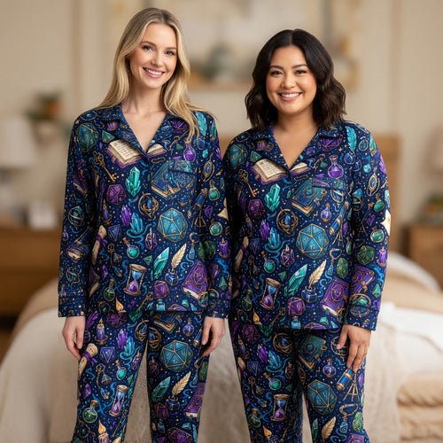 Fantasy Dungeon Wizard Thick Pajama Set - RPG Magic Dice Pattern