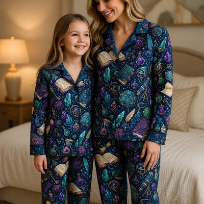 Fantasy Dungeon Wizard Thick Pajama Set - RPG Magic Dice Pattern