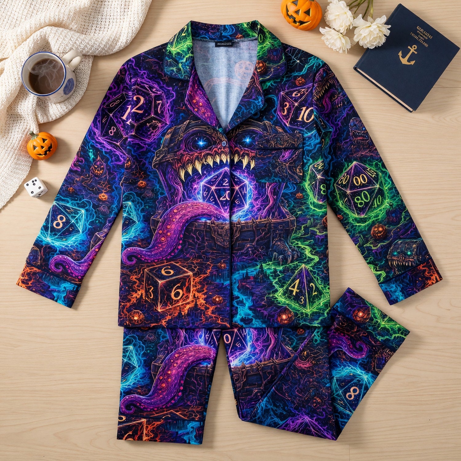 Mimic Dice Thick Pajama Set - Fantasy Tabletop RPG Sleepwear