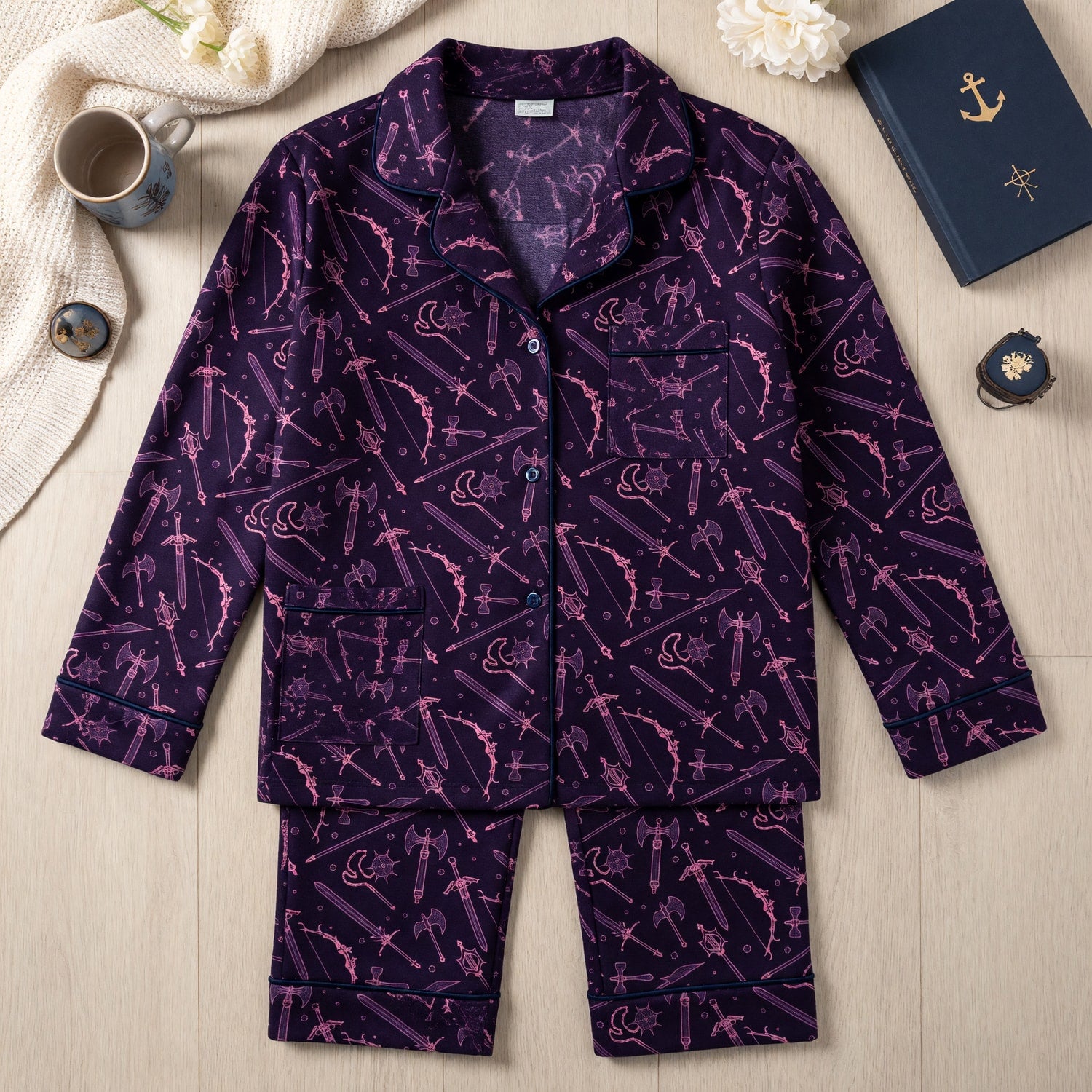 Fantasy Weapons Thick Pajama Set - Dark Medieval RPG Sleepwear