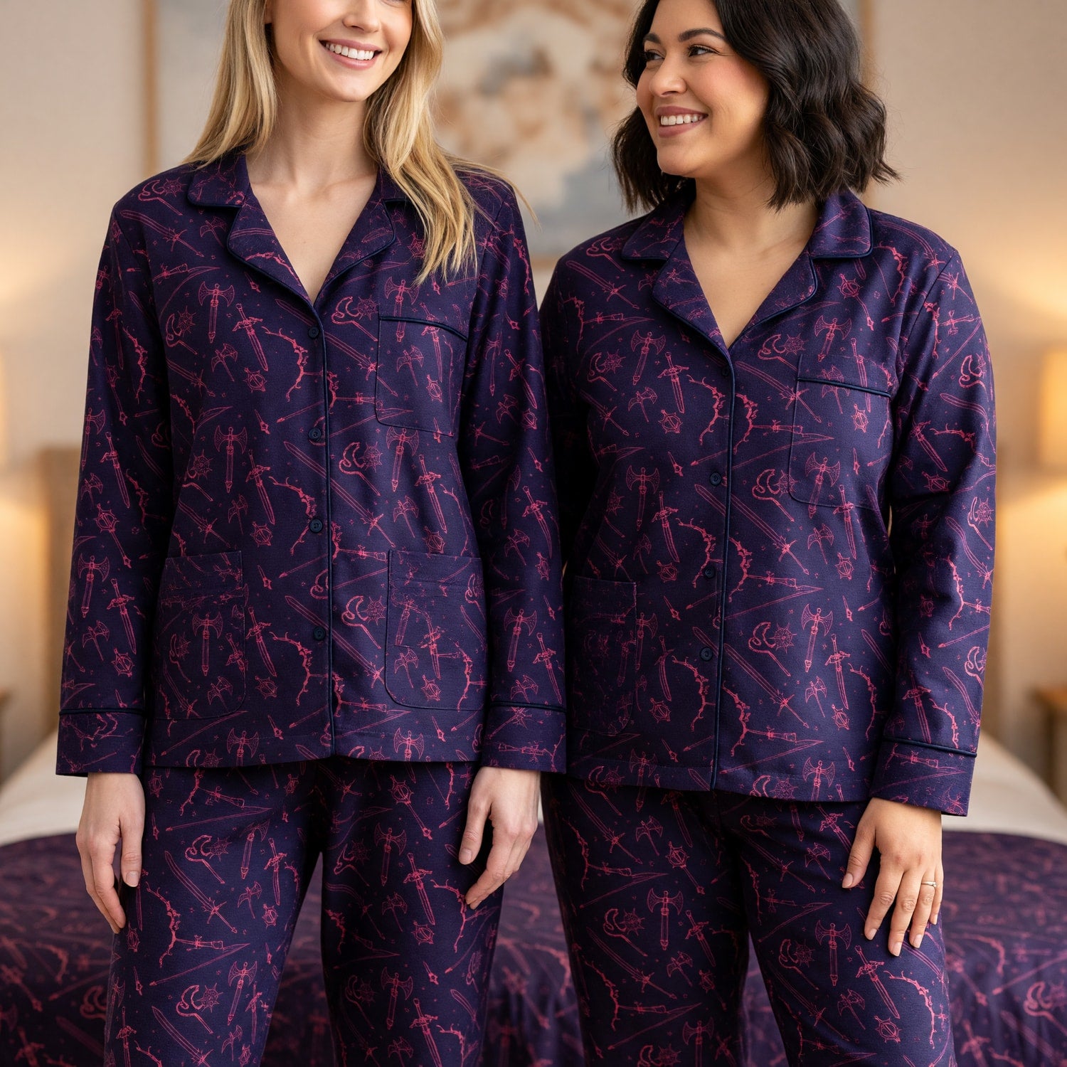 Fantasy Weapons Thick Pajama Set - Dark Medieval RPG Sleepwear