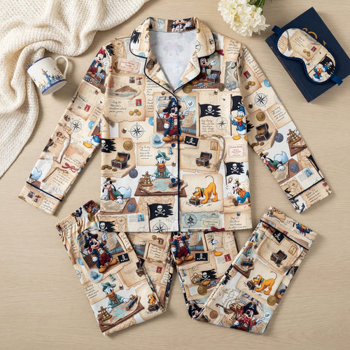 Mouse Pirate Pajama Set - Cartoon Treasure Map Sleepwear