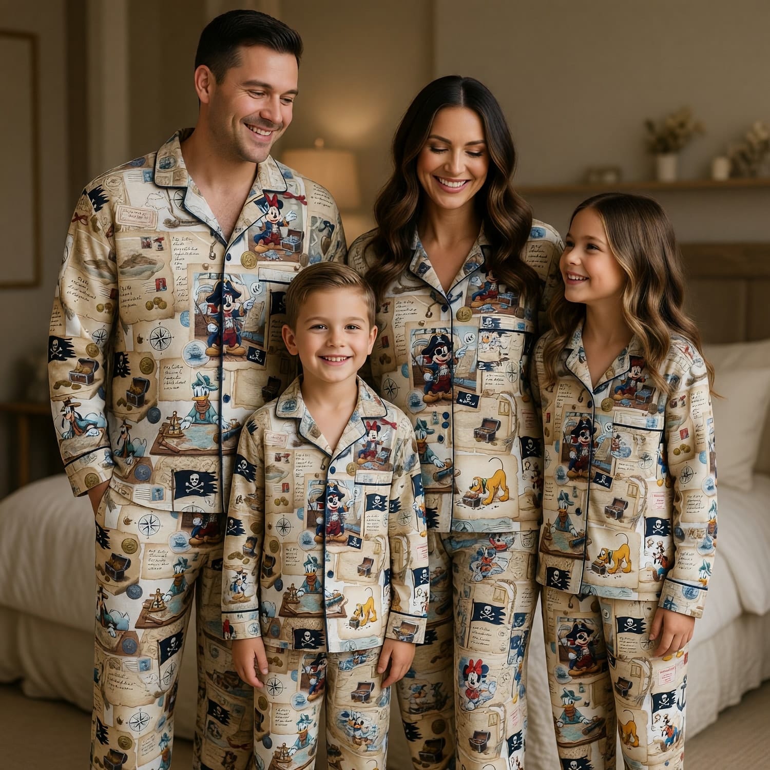 Mouse Pirate Pajama Set - Cartoon Treasure Map Sleepwear