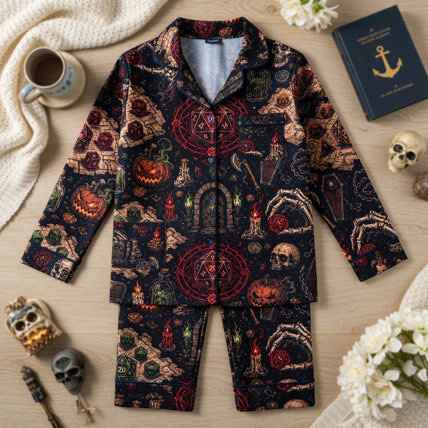 D20 Halloween Pajama Set - Gothic RPG Dungeon Sleepwear
