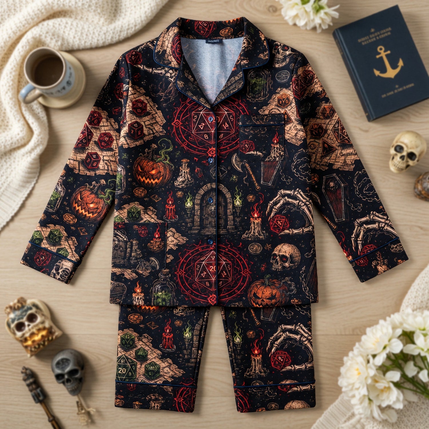 D20 Halloween Pajama Set - Gothic RPG Dungeon Sleepwear