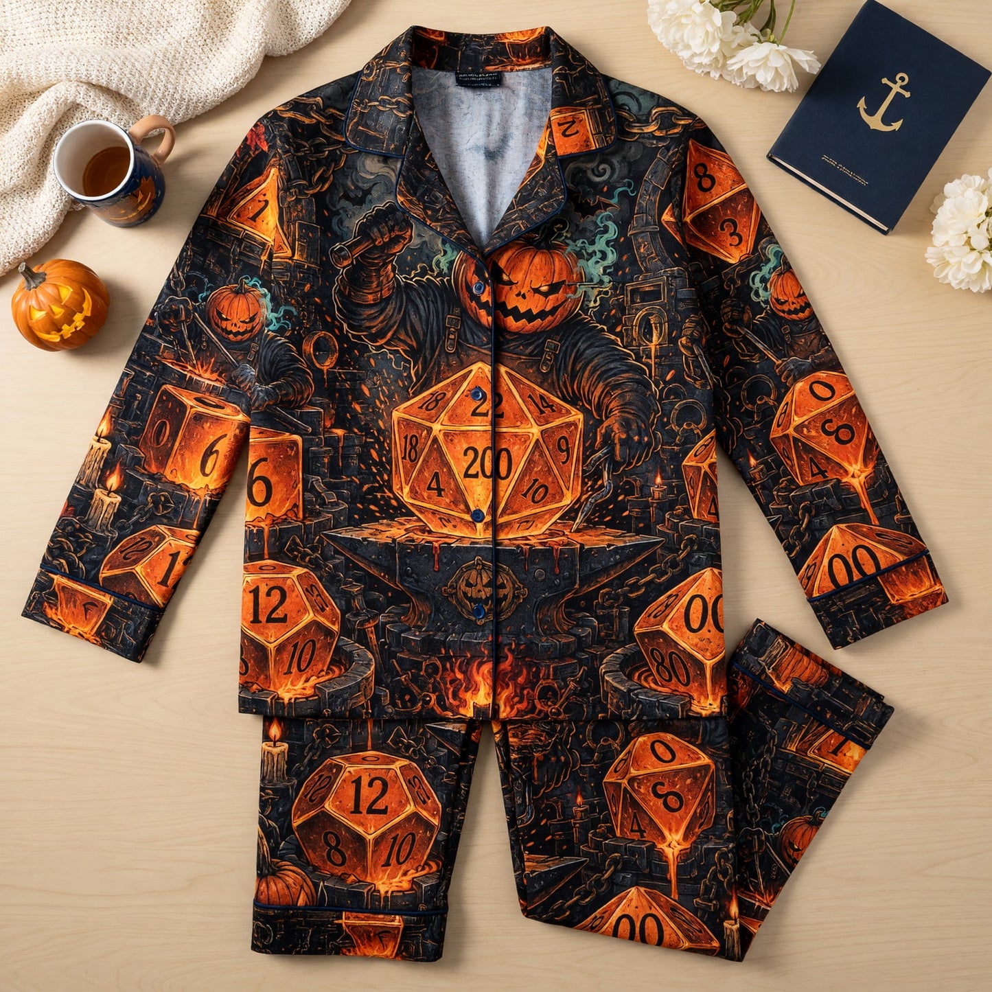 Halloween Dice Thick Pajama Set - Pumpkin RPG Nightwear