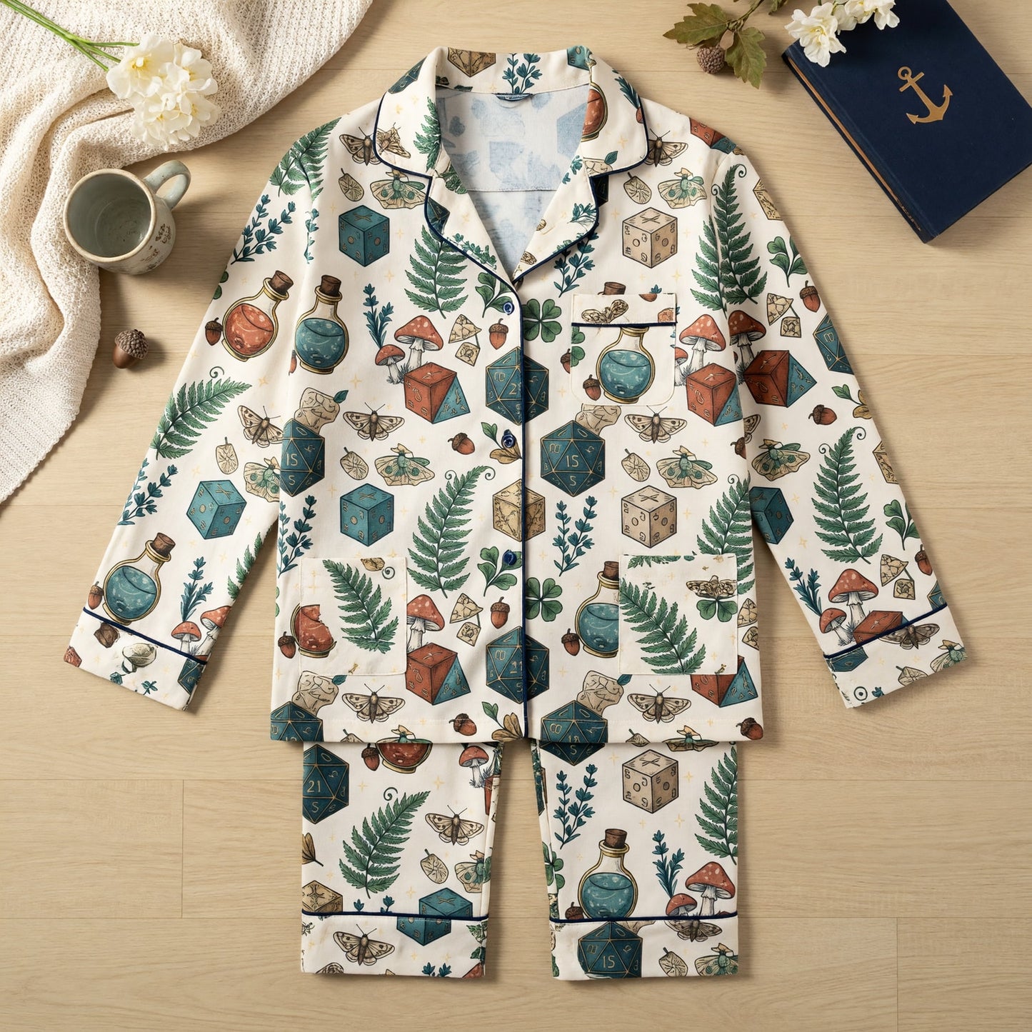 Fantasy Dice Thick Pajama Set - Mushroom Potion RPG Sleepwear
