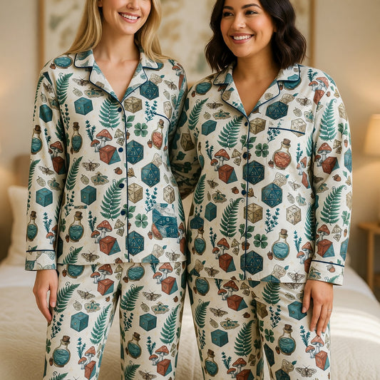 Fantasy Dice Thick Pajama Set - Mushroom Potion RPG Sleepwear