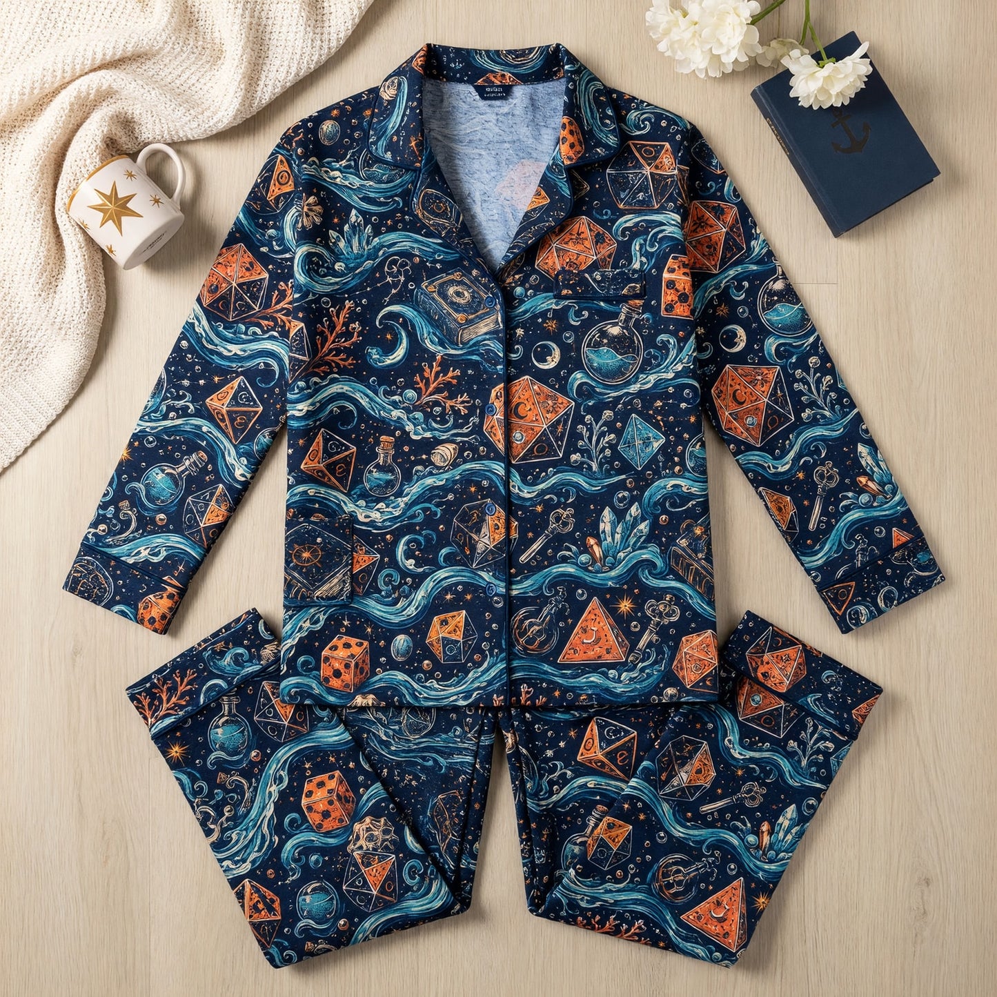 Dice Ocean Thick Pajama Set - Mystic Fantasy RPG Pattern
