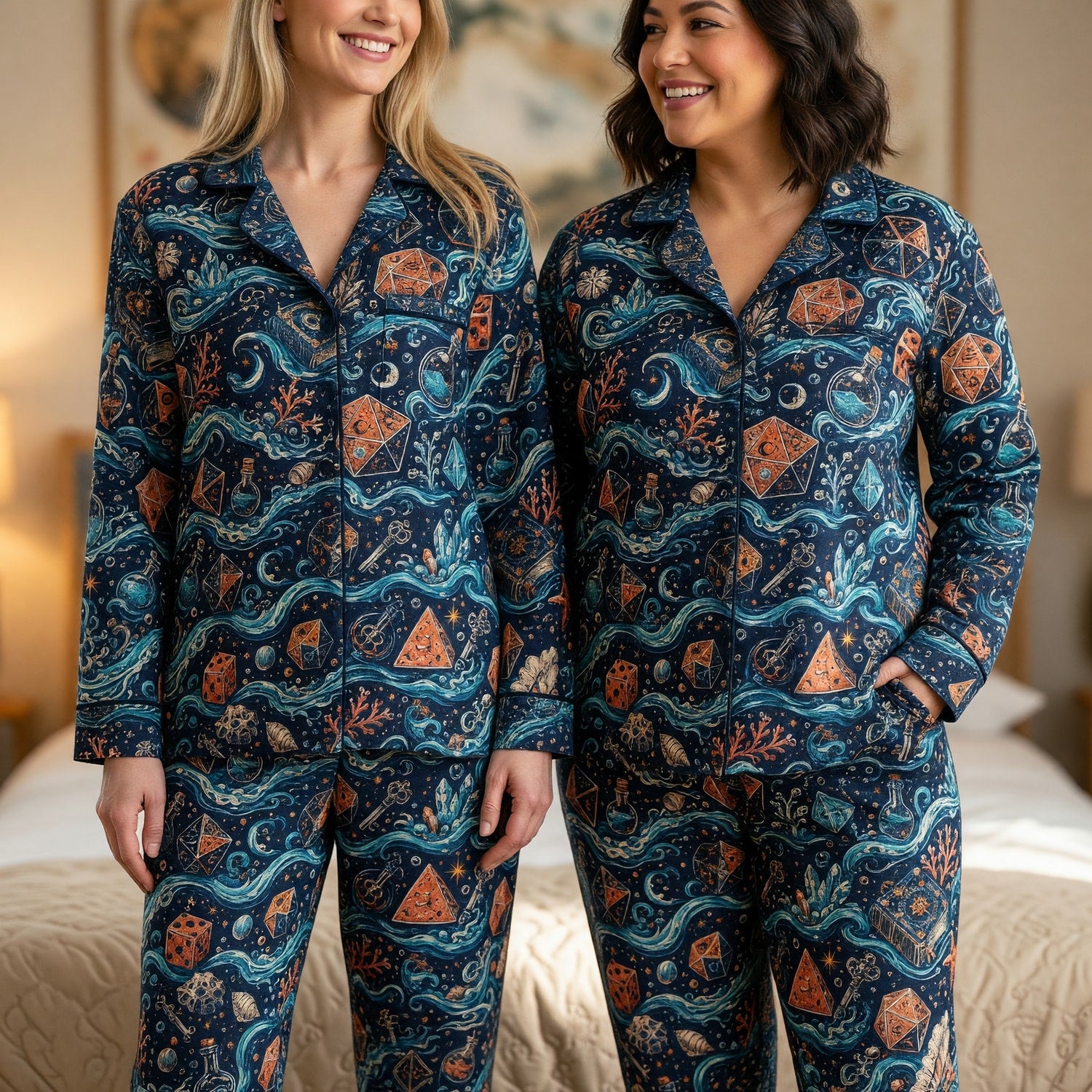 Dice Ocean Thick Pajama Set - Mystic Fantasy RPG Pattern