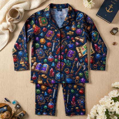 Fantasy Loot Thick Pajama Set - Stained Glass RPG Pattern