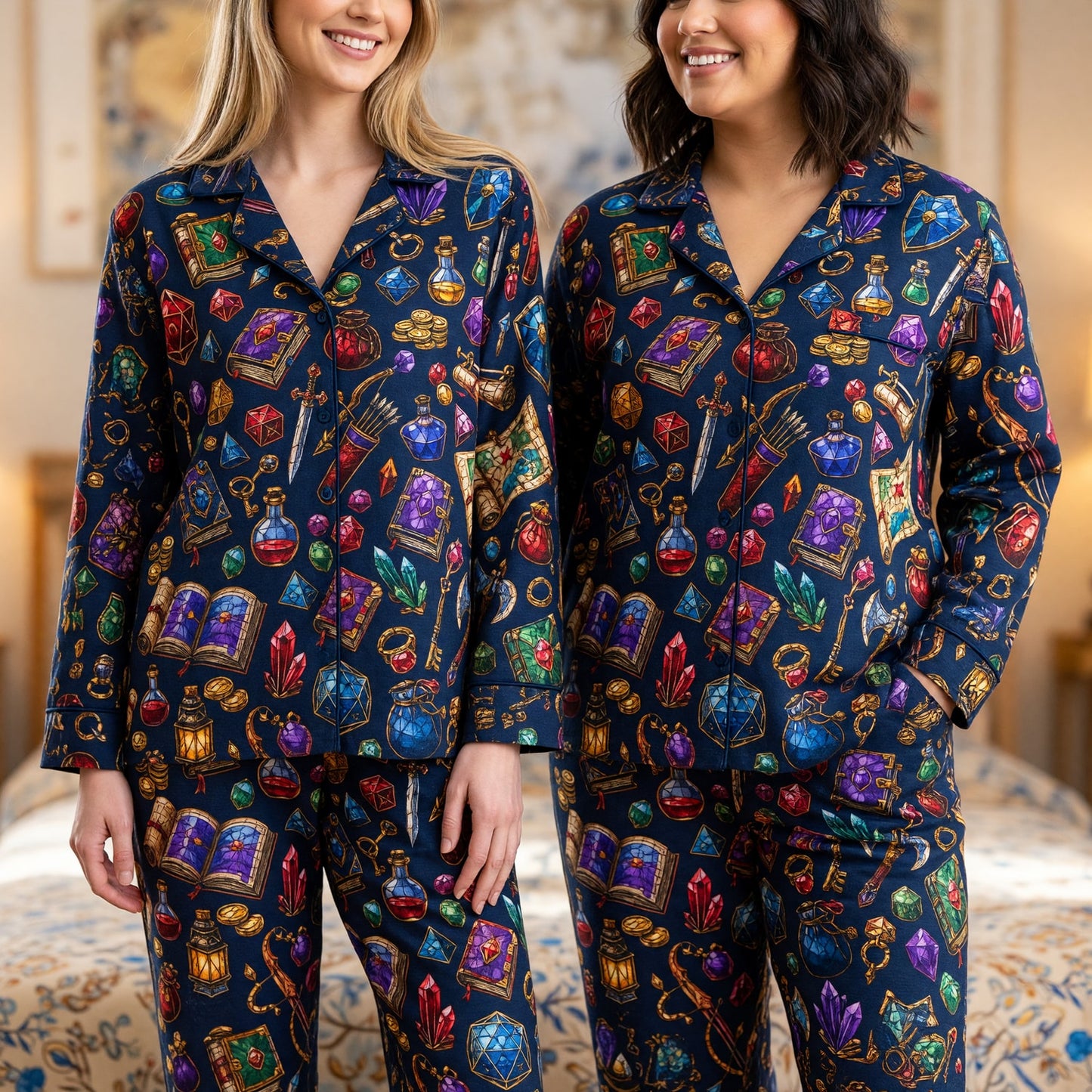 Fantasy Loot Thick Pajama Set - Stained Glass RPG Pattern