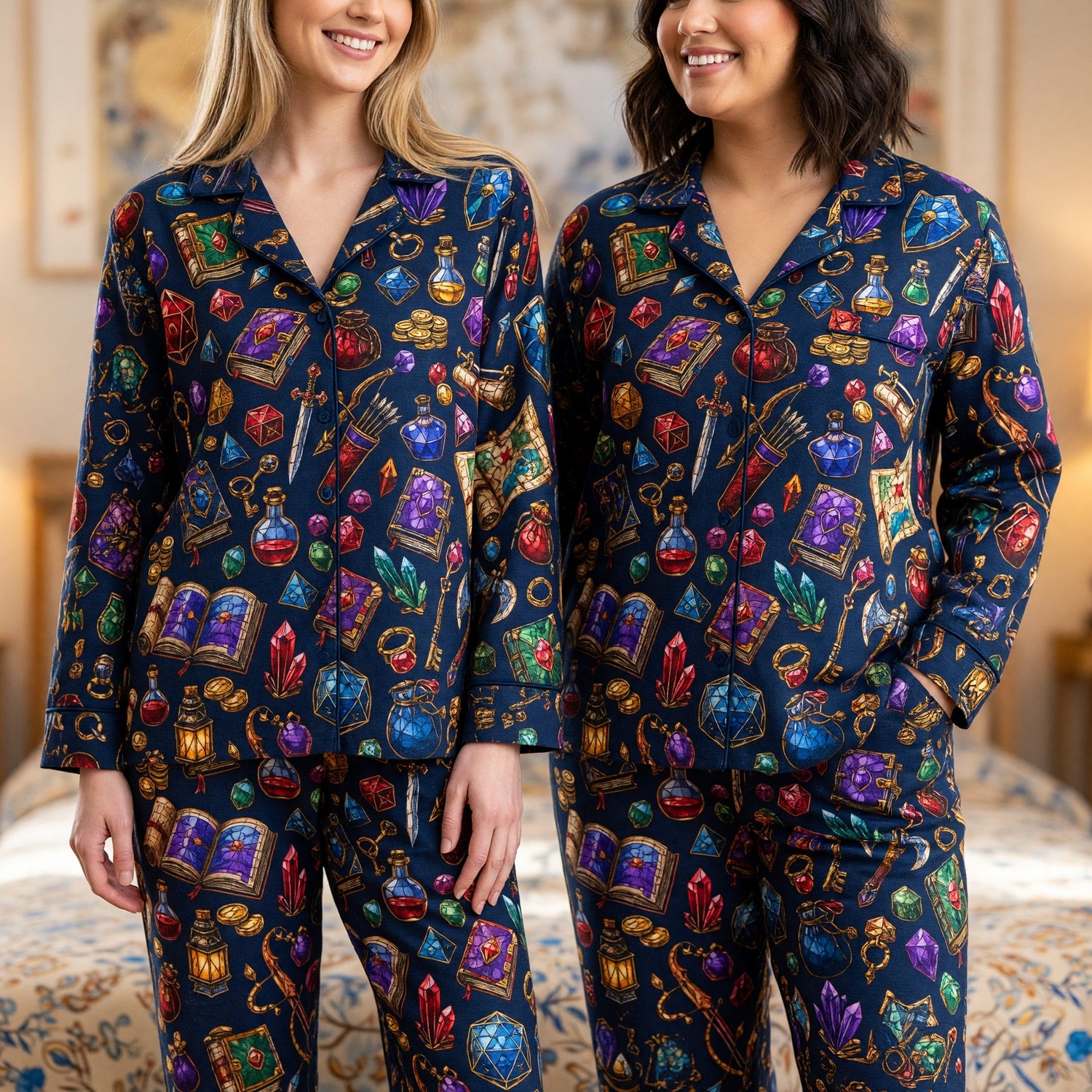 Fantasy Loot Thick Pajama Set - Stained Glass RPG Pattern
