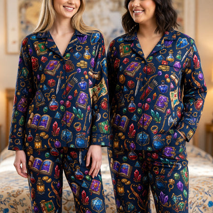 Fantasy Loot Thick Pajama Set - Stained Glass RPG Pattern