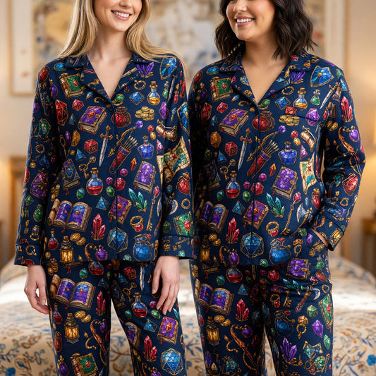 Fantasy Loot Thick Pajama Set - Stained Glass RPG Pattern