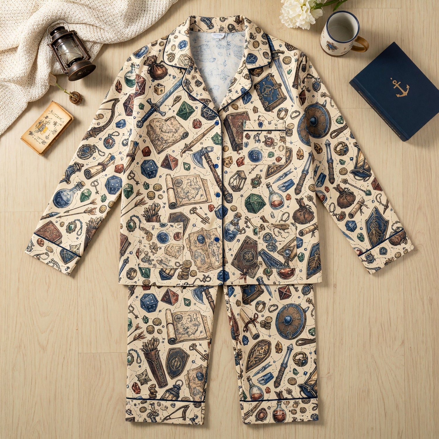 Fantasy Dungeon Thick Pajama Set - RPG Dice Fantasy Pattern