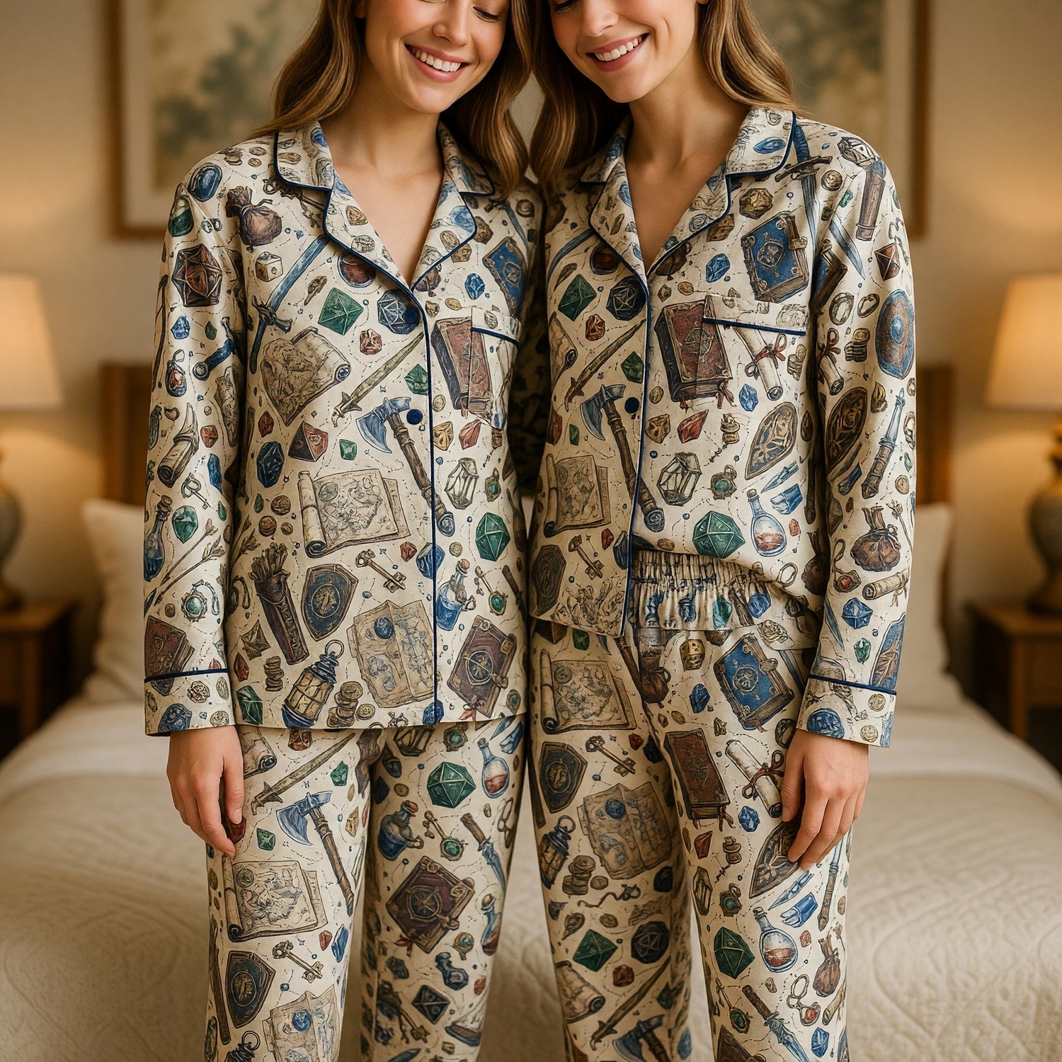 Fantasy Dungeon Thick Pajama Set - RPG Dice Fantasy Pattern