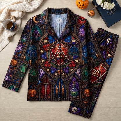 Fantasy Dungeon D20 Thick Pajama Set - Fantasy Stained Glass Halloween