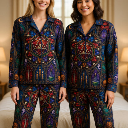 Fantasy Dungeon D20 Thick Pajama Set - Fantasy Stained Glass Halloween