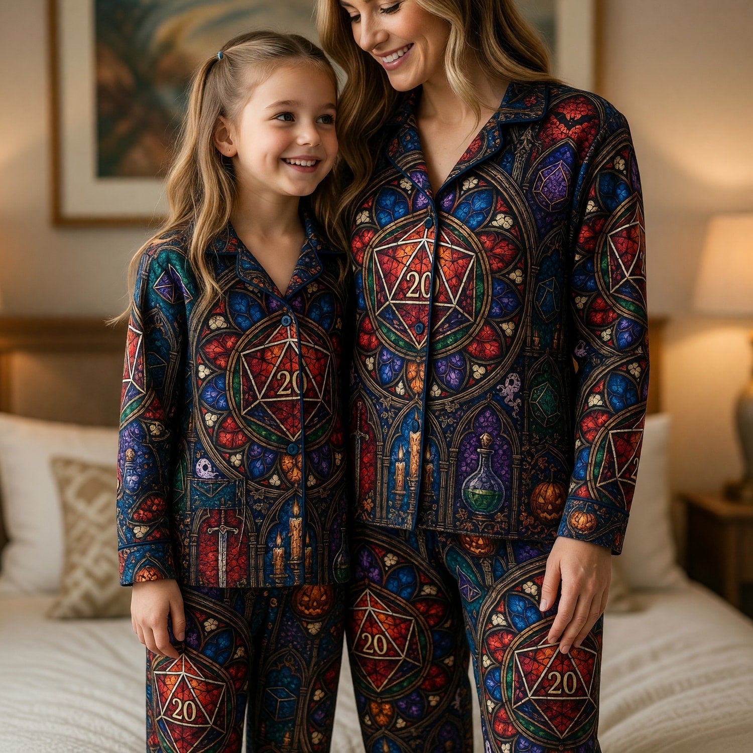 Fantasy Dungeon D20 Thick Pajama Set - Fantasy Stained Glass Halloween