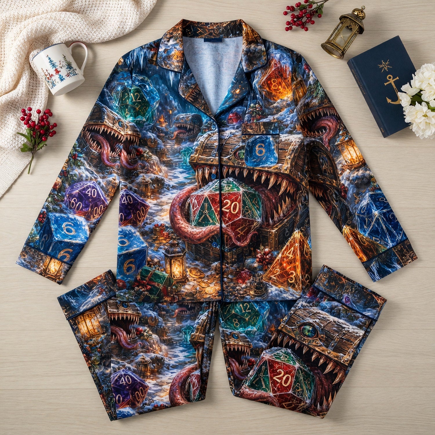 Christmas Mimic Thick Pajama Set - Fantasy Dice Holiday Sleepwear